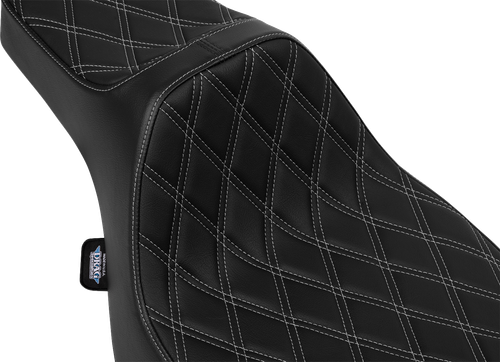 DRAG SPECIALTIES SEATS - 0801-2060 - Extended Reach Predator III Seat - Vinyl - Silver Double Diamond Stitch - FLT/FLH '23-'25