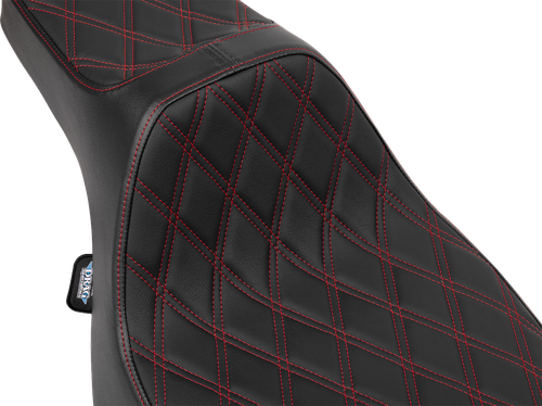 DRAG SPECIALTIES SEATS - 0801-2061 - Extended Reach Predator III Seat - Vinyl - Red Double Diamond Stitch - FLT/FLH '23-'25