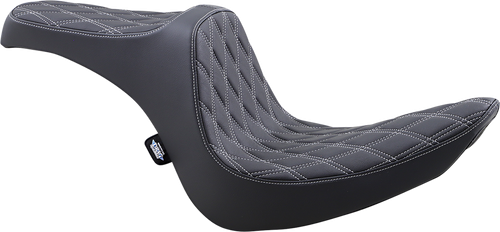 DRAG SPECIALTIES SEATS - 0802-1439 - Predator III 2-Up Seat - Vinyl - Double Diamond - Silver Stitching - Softail '06-'17