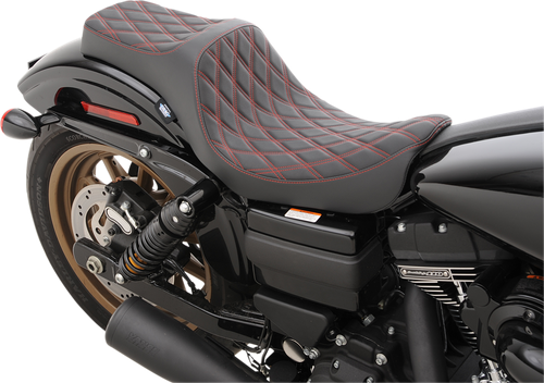 DRAG SPECIALTIES SEATS - 0803-0604 - Predator III Seat - Double Diamond - Red Stitching - FXD/FLD '06-'17