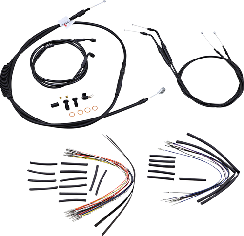 BURLY BRAND - B30-1043 - Complete Black Vinyl Handlebar Cable/Line Kit for Ape Hangers - 14" - '06 FXDWG