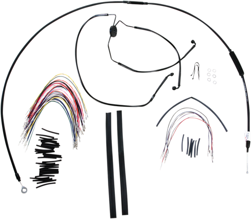 BURLY BRAND - B30-1101 - Complete Black Vinyl Handlebar Cable/Line Kit for Ape Hangers - 15" - '08-'13 FLH