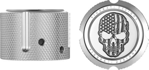 FIGURATI DESIGNS - FD27-FAC-SS - Axle Nut Cover - Front - Stainless Steel - American Flag Skull - Contrast Cut - Silver