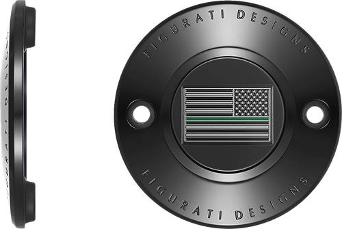 FIGURATI DESIGNS - FD72-TC-2H-BLK - Timing Cover - 2 Hole - Green Line American Flag - Black