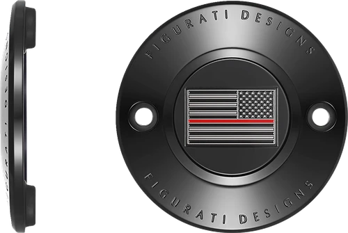 FIGURATI DESIGNS - FD75-TC-2H-BLK - Timing Cover - 2 Hole - Red Line American Flag - Black