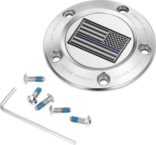 FIGURATI DESIGNS - FD70-TC-5H-SS - Timing Cover - 5 Hole - Blue Line American Flag - Stainless Steel