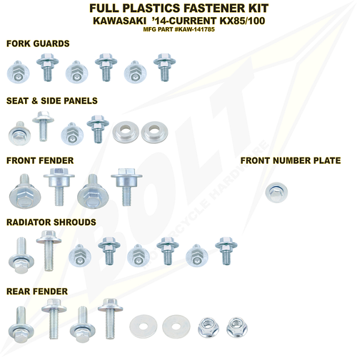BOLT - KAW-141785 - Body Work Fastener Kit - '14-'25 Kawasaki KX85/100/112
