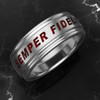 USMC Woman Marines Semper Fidelis Band
The stunning Semper Fidelis 

The band is comfort fit and 7.5 mm wide.
Your choice of black or red background.
 
"Made by Marines for Marines"

 
Available in Sterling Silver, 10k, 14k and 18k
White or Yellow gold.

 100% Satisfaction Guaranteed