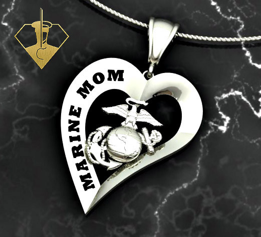 Marine Mom Heart Diamond Etched Pendant w/18" Sterling Silver Chain
also available in 10k, 14k and 18k white or yellow gold, 1 1/4" Tall
"Made by Marines for Marines" 

 100% Satisfaction Guaranteed