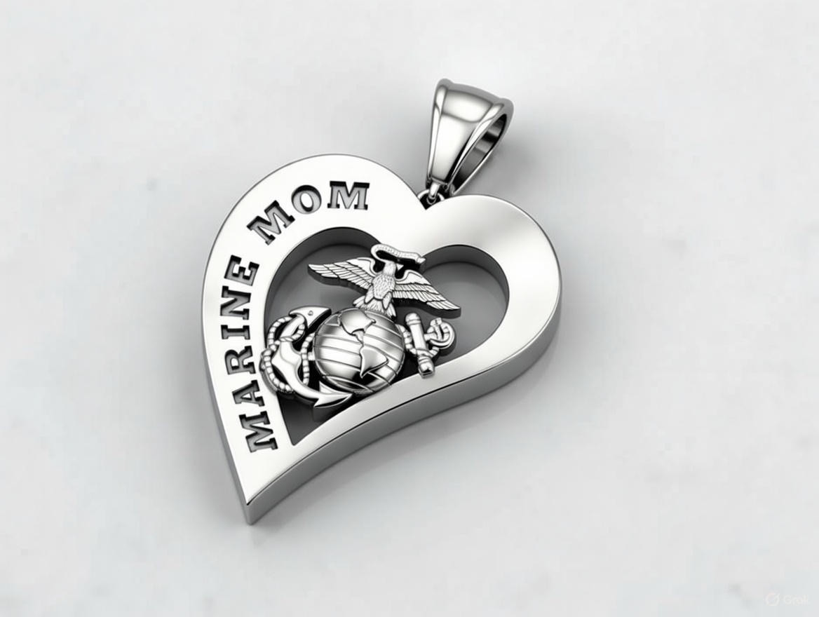 USMC Mom Heart Pendant