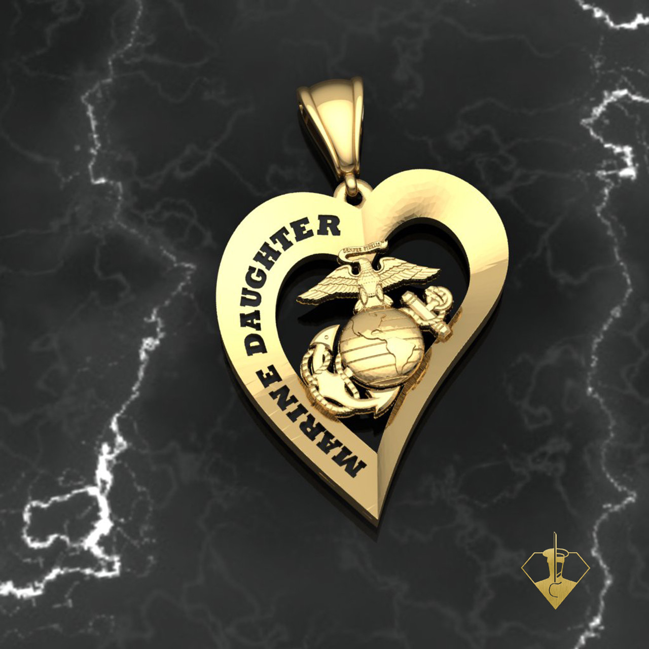Marine Daughter Heart Pendant 10k Yellow Gold