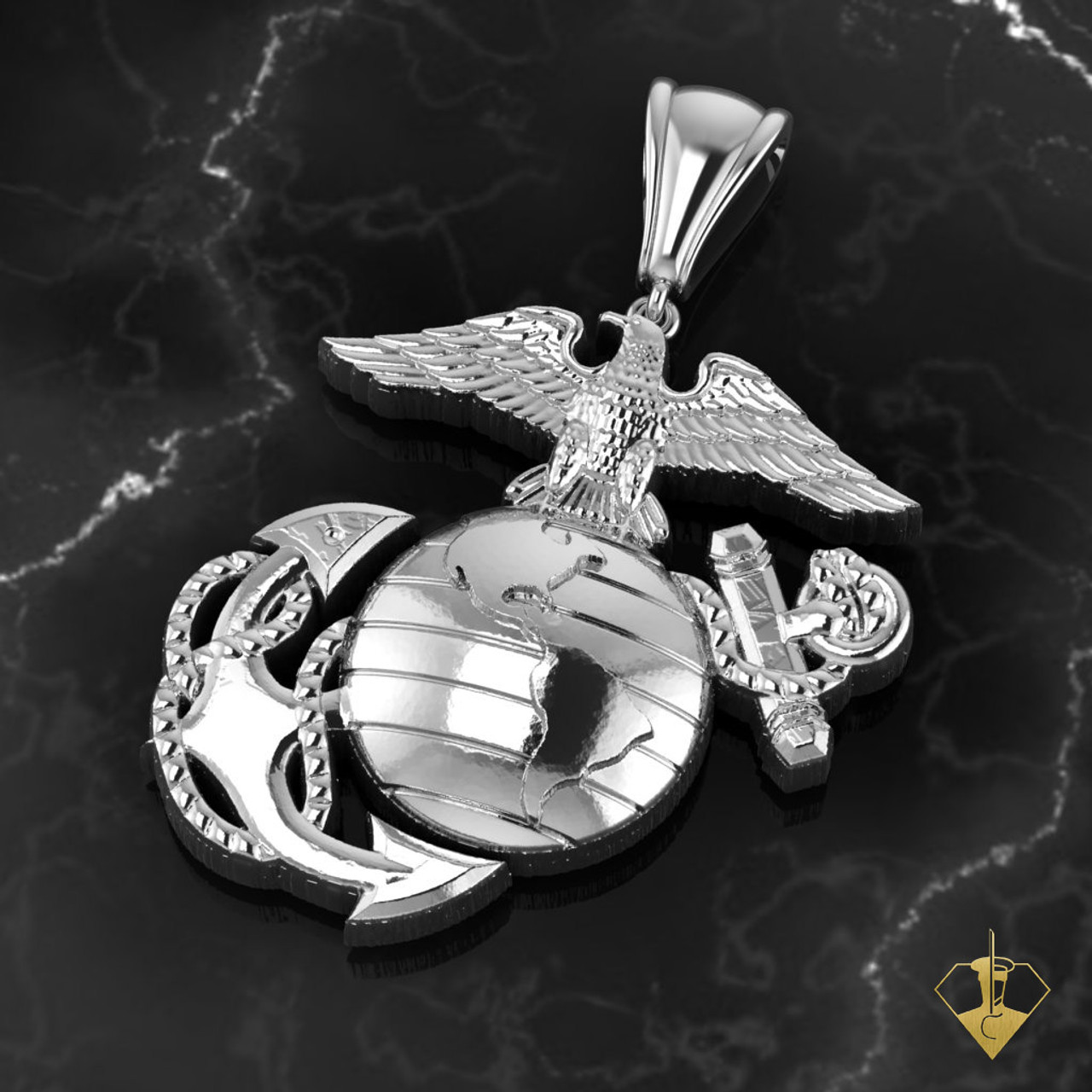  Eagle, Globe and Anchor 1" Necklace
with 18" Chain, Solid Sterling Silver

"MADE BY MARINES FOR MARINES"