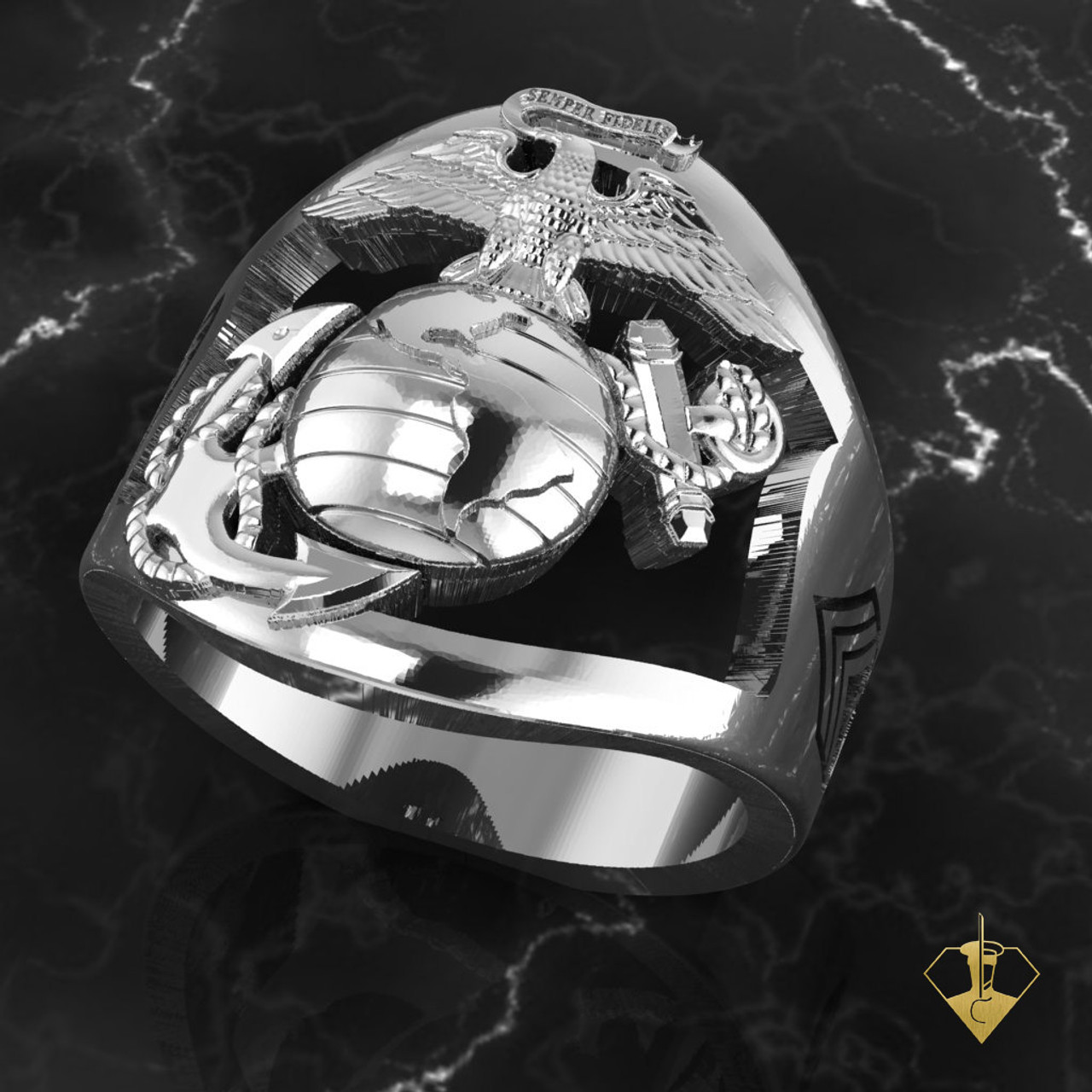 Open Face US Marine Corps Ring
  "Made by Marines for Marines"
available in Sterling Silver, 10k, 14k and 18k
White or Yellow gold.

 100% Satisfaction Guaranteed
