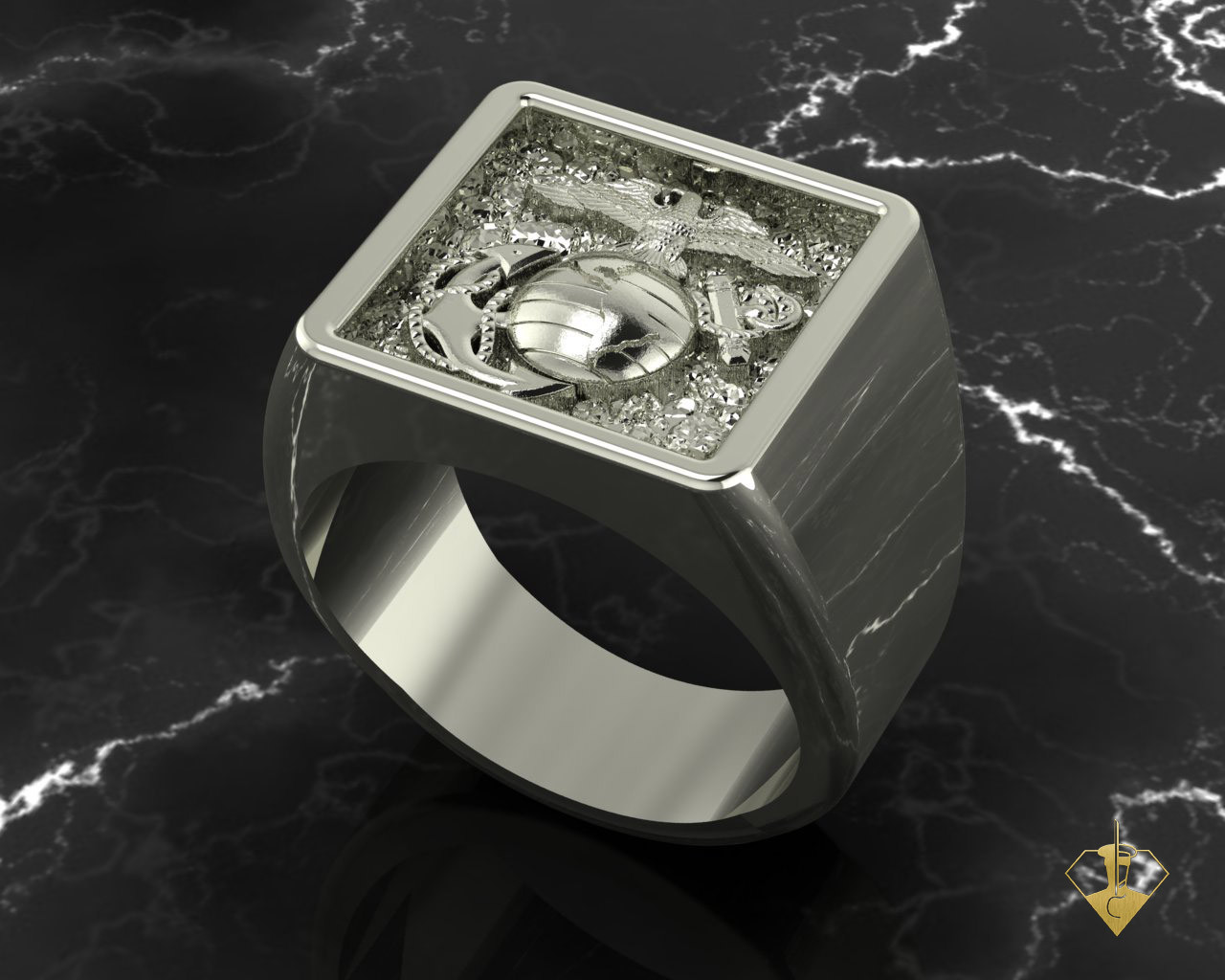 USMC 10k Gold EGA High Polished Marine Corps Ring