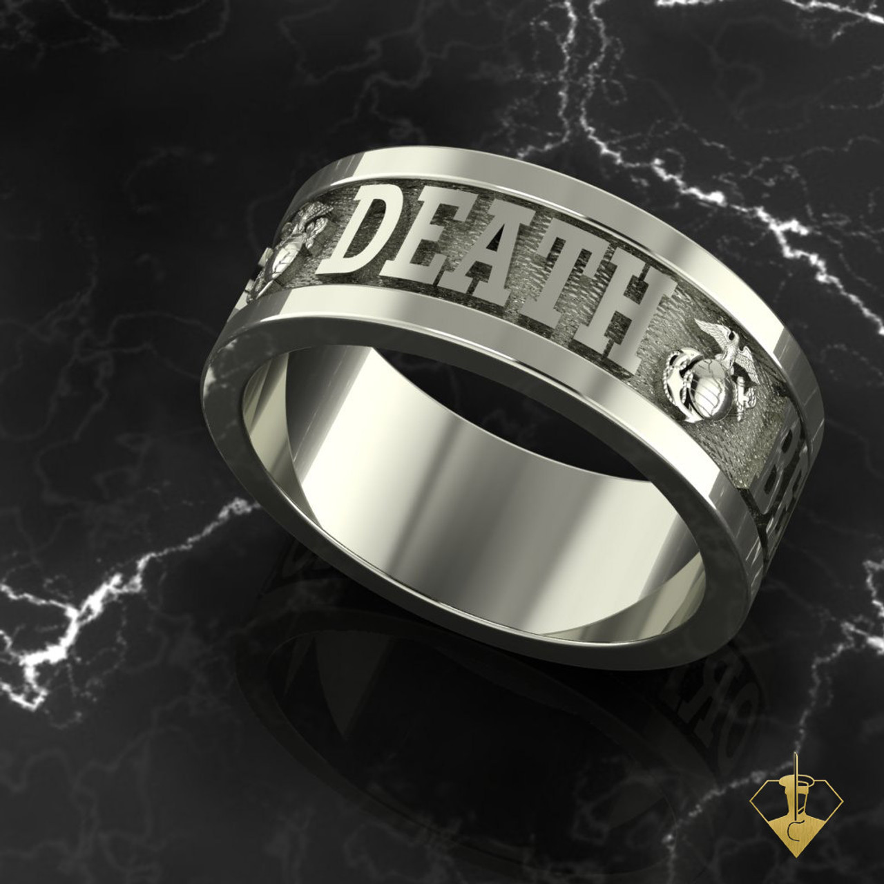 Death Before Dishonor USMC Ring
available in Sterling Silver, 10k, 14k and 18k
White or Yellow gold.
"Made by Marines for Marines"

100% Satisfaction Guaranteed