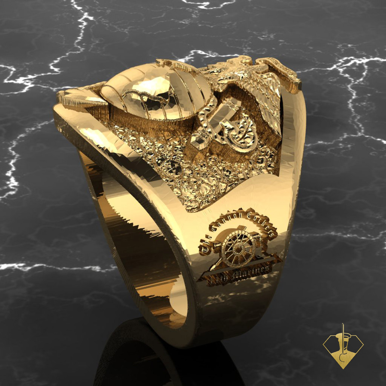 MARINE CANNON COCKER SOLID 10K GOLD RING