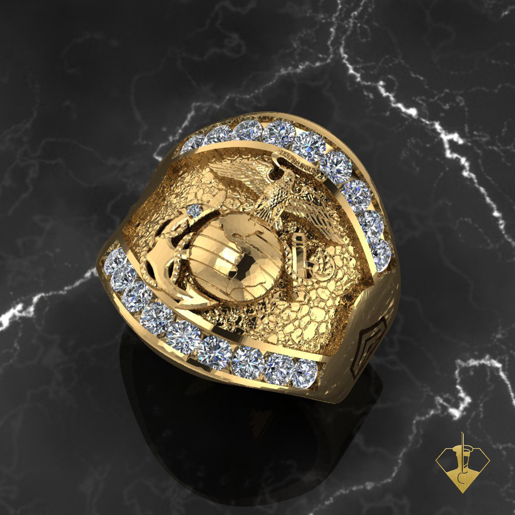 Magnificent Marines Ring 10K Yellow Gold Moissanite
