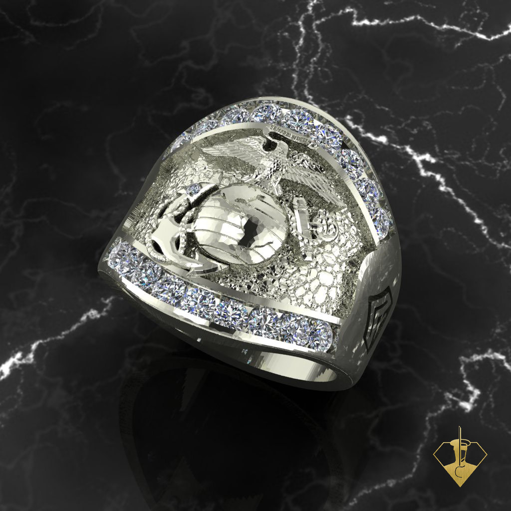 Magnificent Marines Moissanite Ring 10K White Gold 