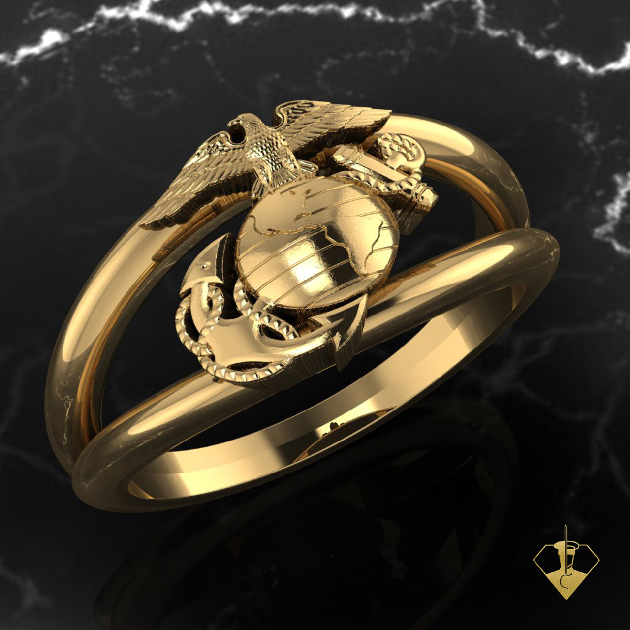 EGA Double Band  Yellow Gold Woman Marines Ring 