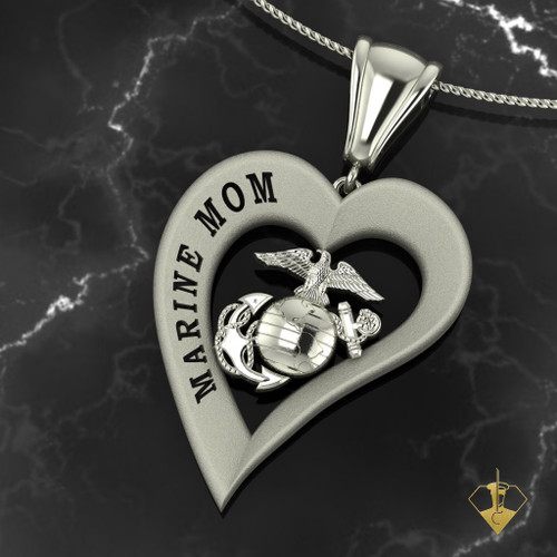 Marine Mom Heart Pendant 
available in Sterling Silver, 10k, 14k and 18k
White or Yellow gold.
"Made by Marines for Mom"

100% Satisfaction Guaranteed

