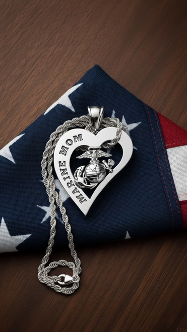 Sterling Silver Marine Mom Pendant. Veteran Made