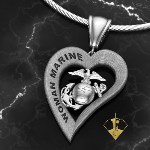 Jewels Obsession Silver I Love My Marine Necklace Rhodium-plated 925 Silver I Love My Marine Pendant with 18 Necklace 