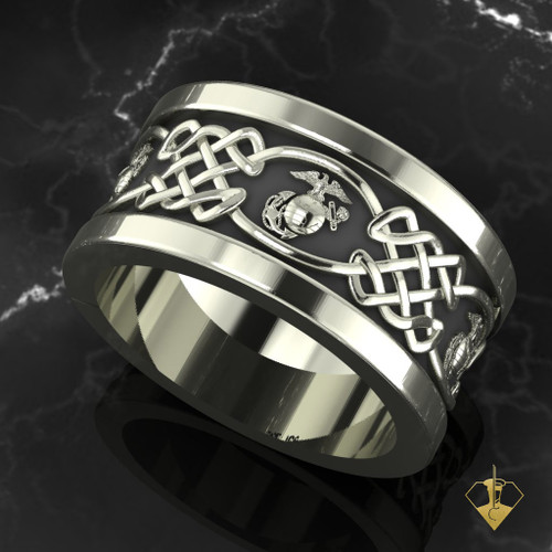 United States Marine Corps Celtic Wedding Band
available in Sterling Silver, 10k, 14k and 18k
White or Yellow gold.
"Made by Marines for Marines"

100% Satisfaction Guaranteed