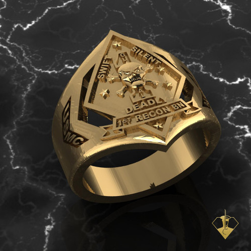 1st Recon Marines Yellow Gold Ring
 
