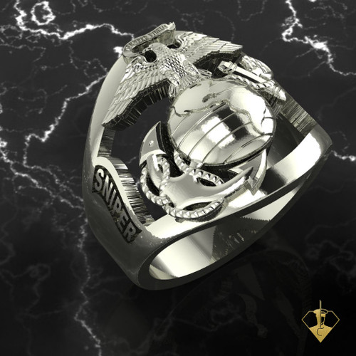 Sniper Marine Corps Ring in White Gold

