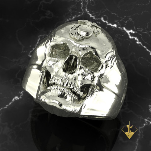 USMC SOLID 10K WHITE GOLD EGA SKULL RING