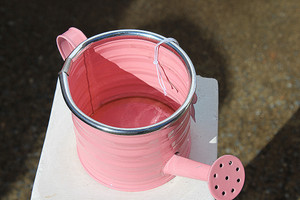 Miniature Faux Pink Watering Storage Tin Can