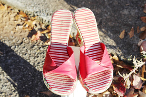 Nine West Candy Stripe & Flower Wedge Slides