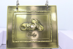 Elegant Gold Metal 6.5" x 4.5" Baby Shoes 1st Photo Album