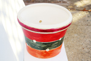 New England Pottery Hand Painted Orange, Green & Red Ceramic Pot