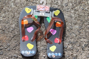 Vintage Dots Black Sole Flip Flops Size 5-6