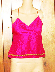 Vintage Charlotte Russe Fuchsia 100% Silk Shantung Back-Out Top