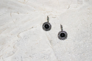 Vintage Faux Onyx & Ball Bearing Pierced Earrings