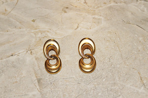 Vintage One Of A Kind Gold Tone Metal Pierced Earrings