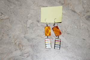 Vintage 3-D Iridescent Column Pierce Dangle Earrings