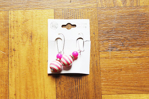 Vintage Pink/White Globe Pierce Earrings