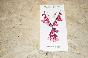 Vintage Fashion Jewelry Draping Hot Pink Necklace & Earring Set