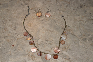 Vintage Light Seashell Disc Necklace & Earring Set