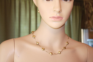 Vintage J Love Gold Tone Metal Hearts Necklace & Earring Set