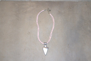 Vintage Flip Triangle Silver Metal/Pink Thread Necklace