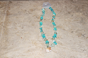 Vintage Blue Seashells & Faux Pearl Beads Necklace & Earring Set