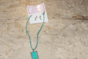 Vintage Aqua Glitter Necklace & Earring Set