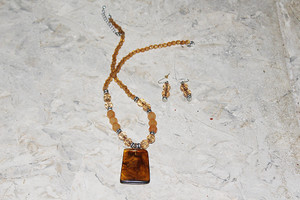 Vintage Faux Amber Beads Necklace & Earring Set
