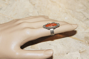 Pre-Vintage Elongated Faux Oval Amber Adjustable Ring