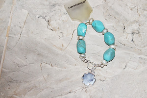 Vintage Aqua & Silver Beads Stretch Toggle Bracelet