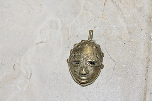 Vintage African Handcrafted Copper/Brass/Other Metals Mask Pendant. No Beard Mask